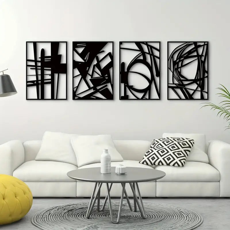 4-Piece Abstract Brush Strokes Black Acrylic Wall Decoration Custom 3D Factory