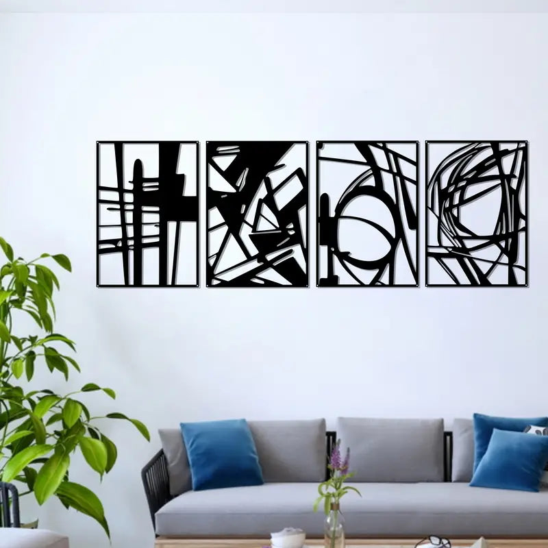 4-Piece Abstract Brush Strokes Black Acrylic Wall Decoration