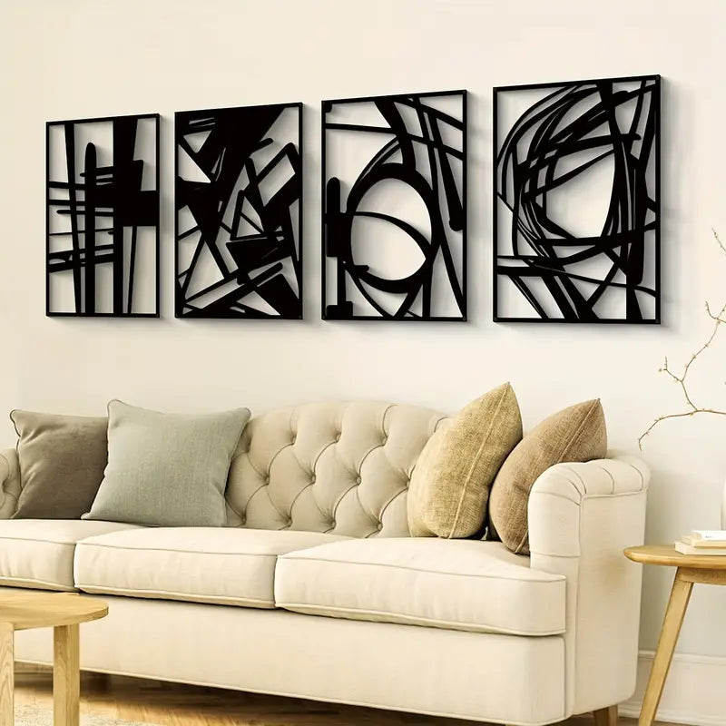 4-Piece Abstract Brush Strokes Black Acrylic Wall Decoration