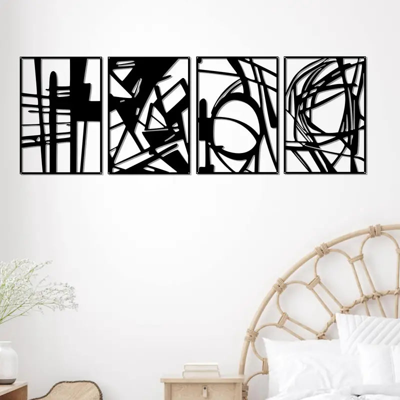 4-Piece Abstract Brush Strokes Black Acrylic Wall Decoration