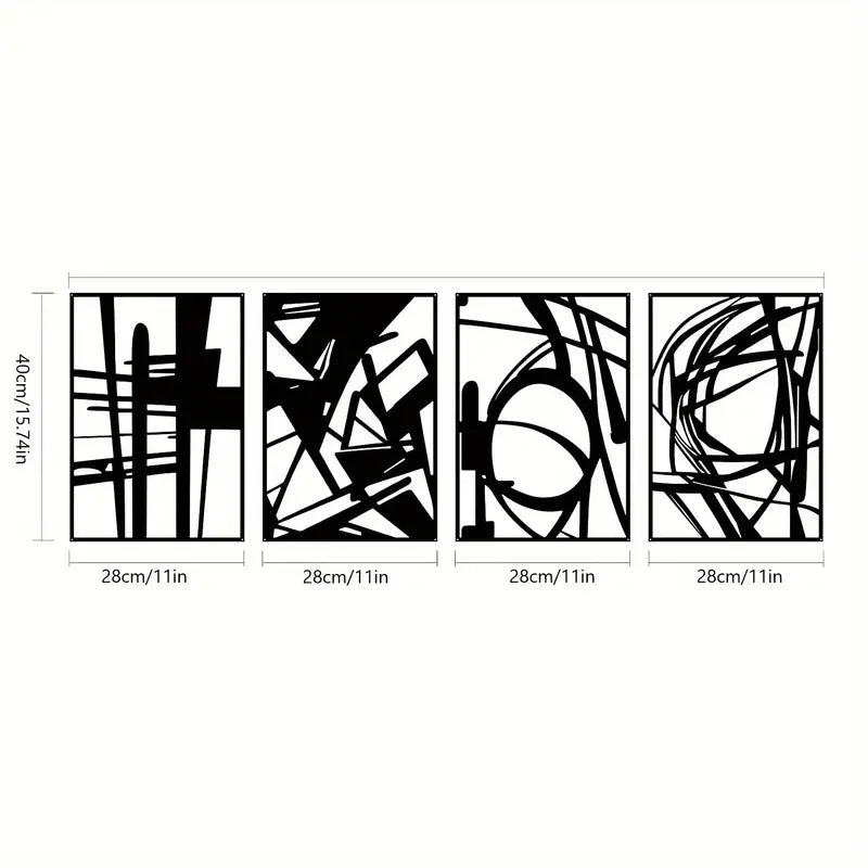 4-Piece Abstract Brush Strokes Black Acrylic Wall Decoration