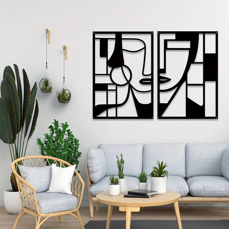 2 Piece Geometric Face Cutout Acrylic Wall Decoration